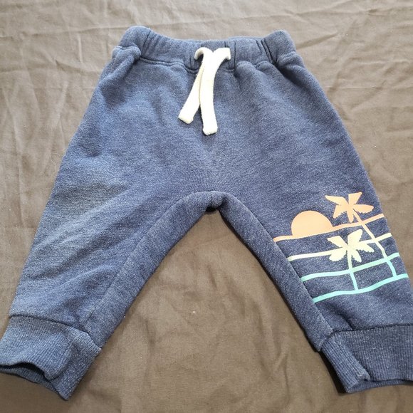 Sweatpant Joggers Adjustable Elastic Waistband Navy Blue Palm Tree Design 12-18m - Picture 1 of 5